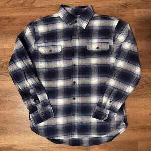 Jach's Casual Button Down Mens Medium Navy Blue Plaid Rugged Flannel Shirt